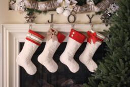 Christmas Stockings With Red Cuffs & Burlap Accents - Set Of Four - 4 - thumbnail 1