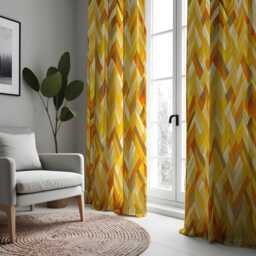 Yellow Orange Tones Geometric Curtains, Modern Chevron Pattern Drapes, Custom Window Panels For Living Room Bedroom Retro Home Decor - thumbnail 2