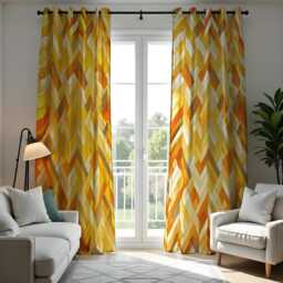 Yellow Orange Tones Geometric Curtains, Modern Chevron Pattern Drapes, Custom Window Panels For Living Room Bedroom Retro Home Decor - thumbnail 4