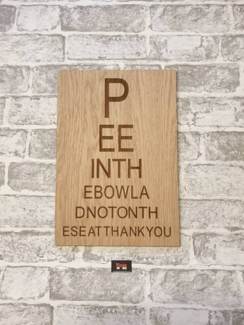Large Bathroom Wall Art Hanging Wooden Plaque. Ensuite Toilet Sign. Pee in The Bowl & Not On Seat Thank You - image 1