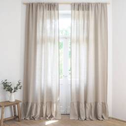 Ruffled Linen Curtain Panel, Natural Stonewashed Fabric, Custom Length - thumbnail 2