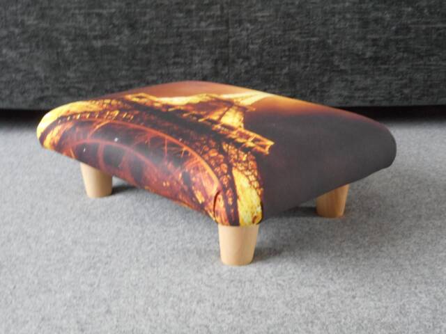 Paris Eiffel Tower Footstool Handmade Printed Cotton Upholstered Ottoman, Sd - image 1