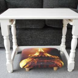 Paris Eiffel Tower Footstool Handmade Printed Cotton Upholstered Ottoman, Sd - thumbnail 2