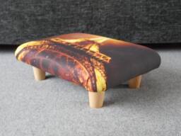 Paris Eiffel Tower Footstool Handmade Printed Cotton Upholstered Ottoman, Sd - thumbnail 1
