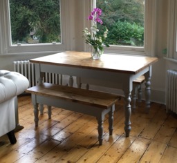 Slim Farmhouse Dining Table, Rustic Wood Kitchen Table - thumbnail 1