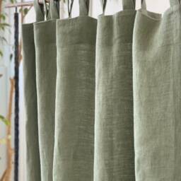 Moss Green Linen Curtains, Stonewashed Curtain Panels, Drapes, Tab Top Softened Window Treatment, Rustic Farmhouse Decor - thumbnail 2