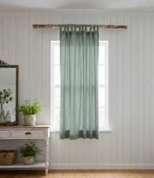 Moss Green Linen Curtains, Stonewashed Curtain Panels, Drapes, Tab Top Softened Window Treatment, Rustic Farmhouse Decor