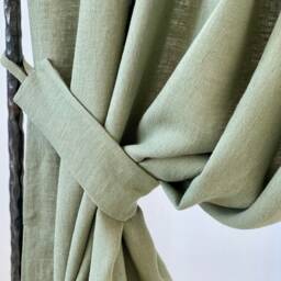 Moss Green Linen Curtains, Stonewashed Curtain Panels, Drapes, Tab Top Softened Window Treatment, Rustic Farmhouse Decor - thumbnail 3