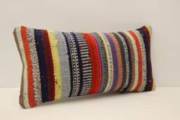 Handwoven Turkish Kilim Pillow Cover, Bohemian Lumbar Cushion - 10x20