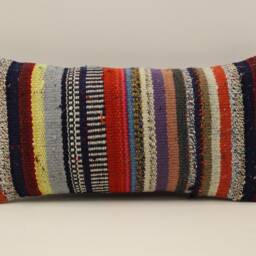 Handwoven Turkish Kilim Pillow Cover, Bohemian Lumbar Cushion - 10x20 - thumbnail 2