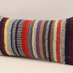 Handwoven Turkish Kilim Pillow Cover, Bohemian Lumbar Cushion - 10x20 - thumbnail 3