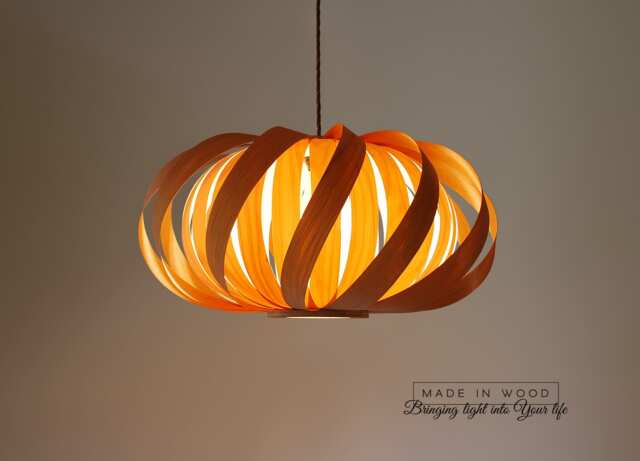 Modern Wood Veneer Ceiling Lamp - Twisted Oak & Birch Pendant Light - image 1