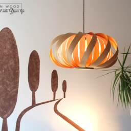 Modern Wood Veneer Ceiling Lamp - Twisted Oak & Birch Pendant Light - thumbnail 3