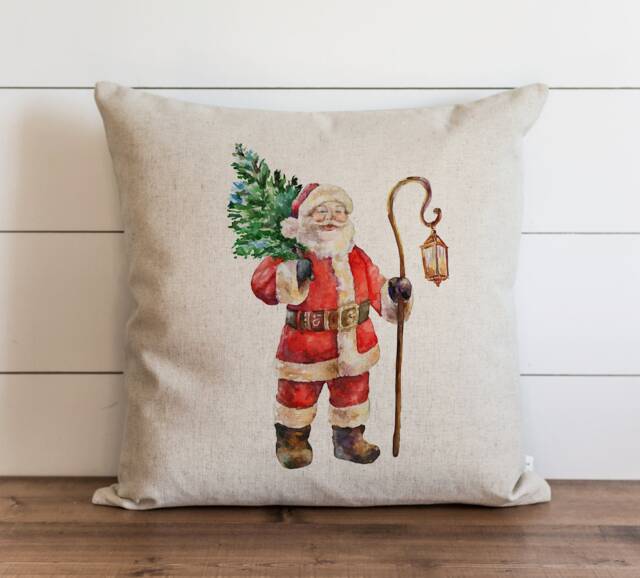 Christmas Pillow Cover // Santa With Lantern Farmhouse Decor Covers Throw - image 1