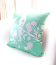 White & Mint Green Blooming Blossom 16 Inches Square Linen Pillow Cover - thumbnail 1