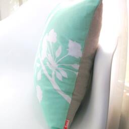 White & Mint Green Blooming Blossom 16 Inches Square Linen Pillow Cover - thumbnail 2