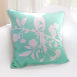 White & Mint Green Blooming Blossom 16 Inches Square Linen Pillow Cover - thumbnail 3