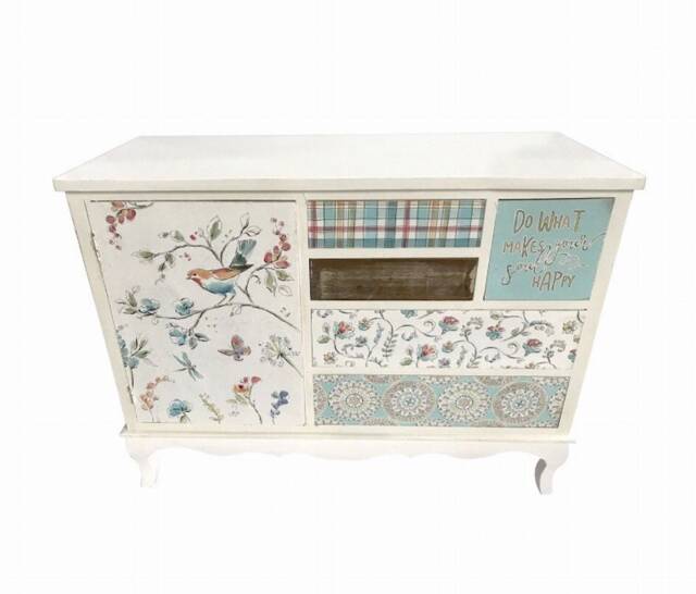 Wooden Sideboard, Storage Unit, Floral Design, Shabby Chic, Hand Painted, Cheque, Paisley, Positive Quote Multi Size Draw Chest, Tv Unit - image 1