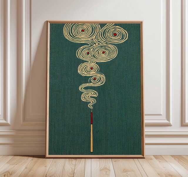 Japanese Incense Art Print, Minimalist Zen Poster, Modern Abstract Wall Art, Calm Meditation Artwork, Green Aesthetic Home Decor - image 1