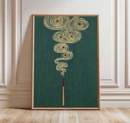 Japanese Incense Art Print, Minimalist Zen Poster, Modern Abstract Wall Art, Calm Meditation Artwork, Green Aesthetic Home Decor - thumbnail 1