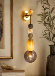 Les Trois Pyramides Handmade Brass Finish Sconce Lighting With Marble Gemstones - Wall Indoor Wall Lamp - thumbnail 1