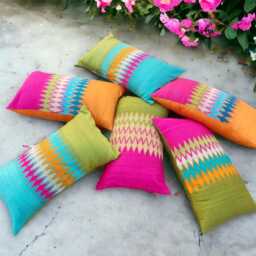 Silk Ikat Lumbar Pillow Cover, Multicolour Embroidery, Indian Ethnic - thumbnail 4