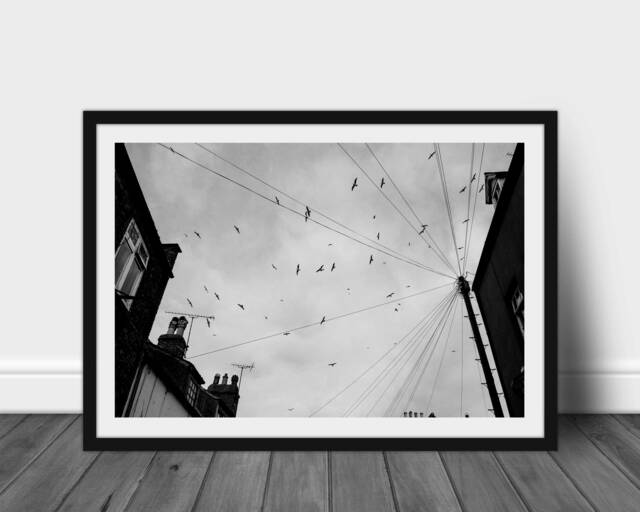 Victorian Wall Art - Black & White Photography Home Decor Birds in Sky Monochrome Print Gothic Whitby Skies