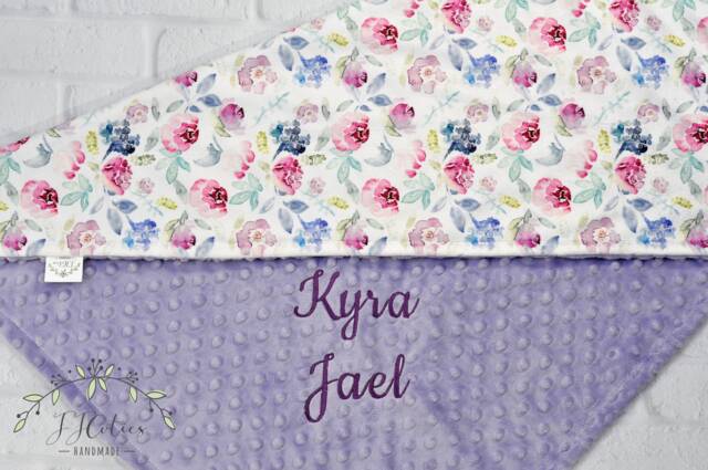 Personalized Baby Blanket Girl With Name-Baby Minky Purple Flora Minky Baby Girl-Lavender Blanket-Floral Amethyst - image 1