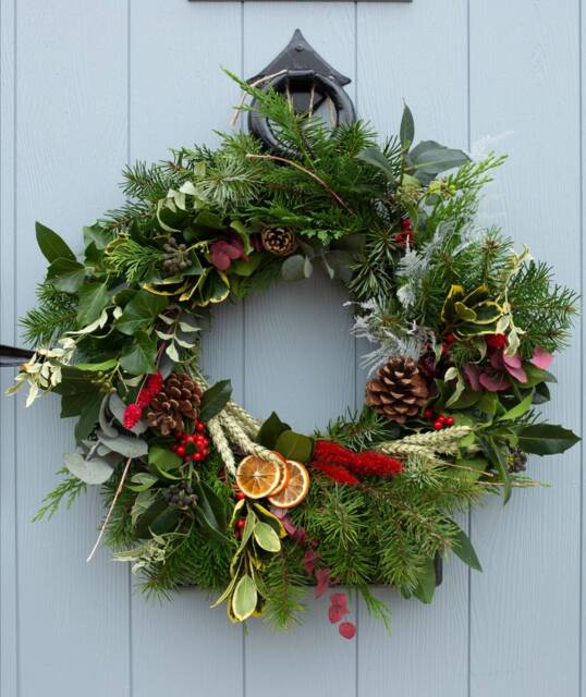 Christmas Wreath Making Kit. Festive Holiday Door Wreath. Workshop in A Box Including Fresh Greenery, Fir Cones, Oranges. Make Your Own - #g - image 1