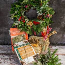 Christmas Wreath Making Kit. Festive Holiday Door Wreath. Workshop in A Box Including Fresh Greenery, Fir Cones, Oranges. Make Your Own - #g - thumbnail 2