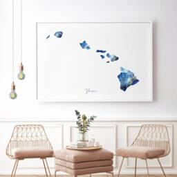 Hawaii Map Blue & Gold Wall Art Print - Us State United States Of America Usa - thumbnail 3