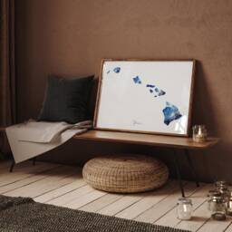Hawaii Map Blue & Gold Wall Art Print - Us State United States Of America Usa - thumbnail 2