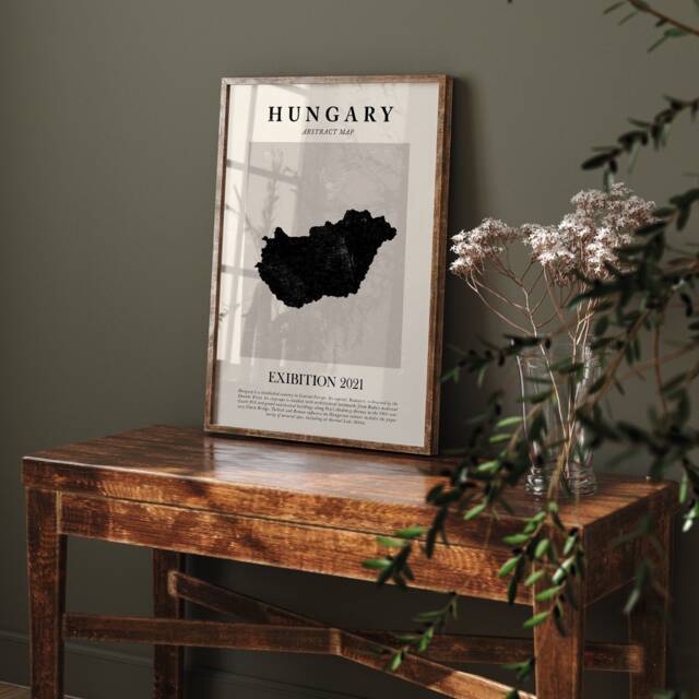Hungary Map Vintage Abstract Wall Art Print Picasso + Matisse Inspired Travel Poster - image 1