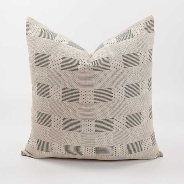 Rustic Cotton Throw Pillow Cover, Black Stripes & Dots, Farmhouse Decor - image 1