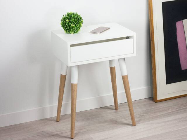 Jasper White Nightstand, Lacquer Coating High End Finish Bedside Table, Modern Side Small Desk, Scandinavian Design Collection - image 1