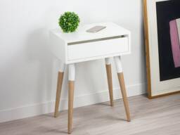 Jasper White Nightstand, Lacquer Coating High End Finish Bedside Table, Modern Side Small Desk, Scandinavian Design Collection - thumbnail 1