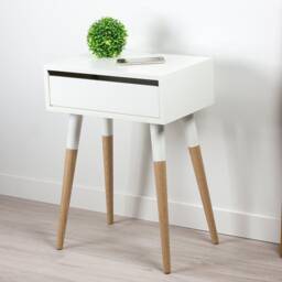 Jasper White Nightstand, Lacquer Coating High End Finish Bedside Table, Modern Side Small Desk, Scandinavian Design Collection - thumbnail 2