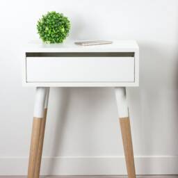 Jasper White Nightstand, Lacquer Coating High End Finish Bedside Table, Modern Side Small Desk, Scandinavian Design Collection - thumbnail 3
