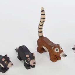 Hand Carved Wooden Animals, Tasmanian Devil, Coati, Tiger, Numbat - thumbnail 3