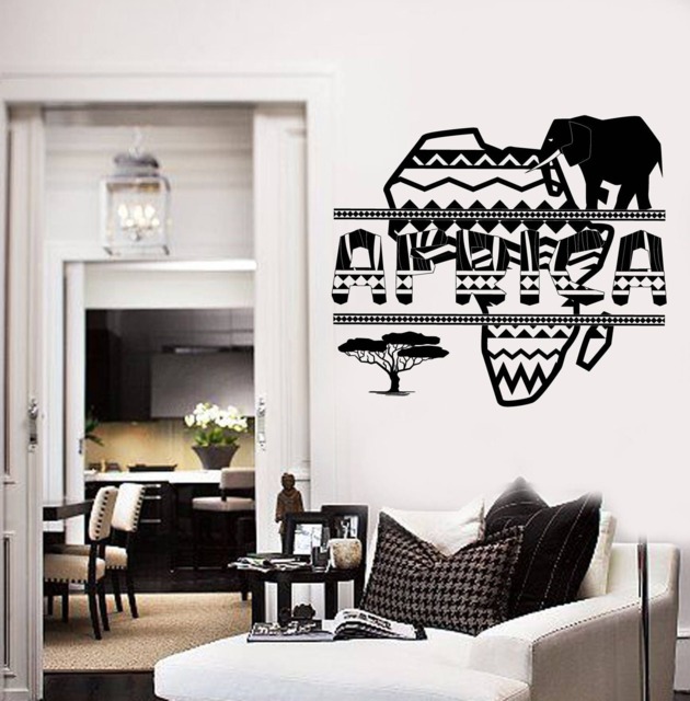 Wall Vinyl Decal African Continent in Ethnic Style Geometric Ornament Decor For Living Room - #2482Dn - image 1