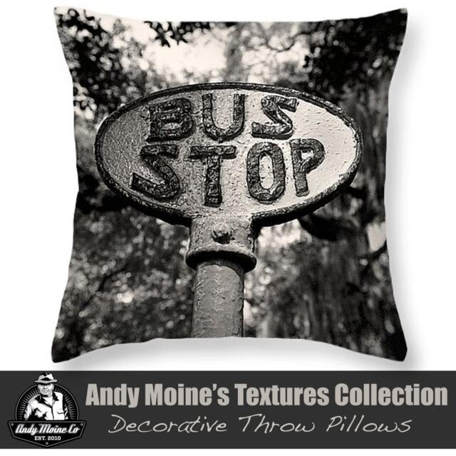 Black & White Throw Pillow, Vintage Bus Stop Sign, Savannah Georgia Historic District, Fine Art Photography - image 1