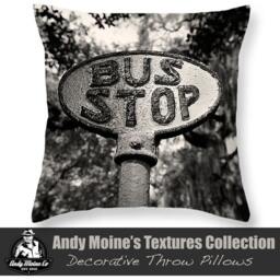 Black & White Throw Pillow, Vintage Bus Stop Sign, Savannah Georgia Historic District, Fine Art Photography - thumbnail 1