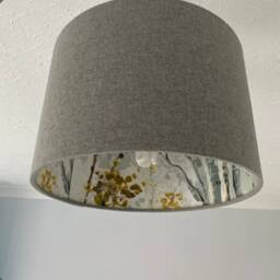Silver Birch Floral Drum Lampshade, Shadow Grey Linen Style, Home Decor, Handmade in UK - thumbnail 3