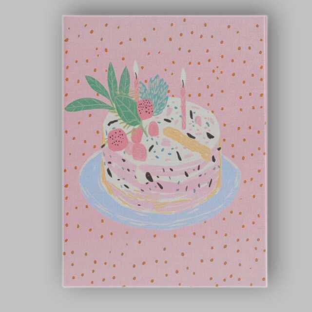 Pink Birthday Cake With Candles Watercolour Celebration Canvas Wall Art Print Decor Picture Ready To Hang - image 1