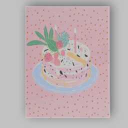 Pink Birthday Cake With Candles Watercolour Celebration Canvas Wall Art Print Decor Picture Ready To Hang - thumbnail 1