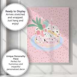 Pink Birthday Cake With Candles Watercolour Celebration Canvas Wall Art Print Decor Picture Ready To Hang - thumbnail 3