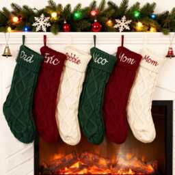 Personalized Knit Christmas Stocking 2025 Embroidered Family Name, Knitted Family, Holiday Stockings, Xmas Stocking With Name - thumbnail 3