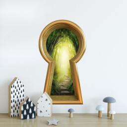 3D Keyhole Fabric Wall Decal - Path To Secret Garden 3D Sticker Wonderland Removable & Repositionable - thumbnail 2