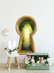 3D Keyhole Fabric Wall Decal - Path To Secret Garden 3D Sticker Wonderland Removable & Repositionable