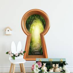 3D Keyhole Fabric Wall Decal - Path To Secret Garden 3D Sticker Wonderland Removable & Repositionable - thumbnail 3